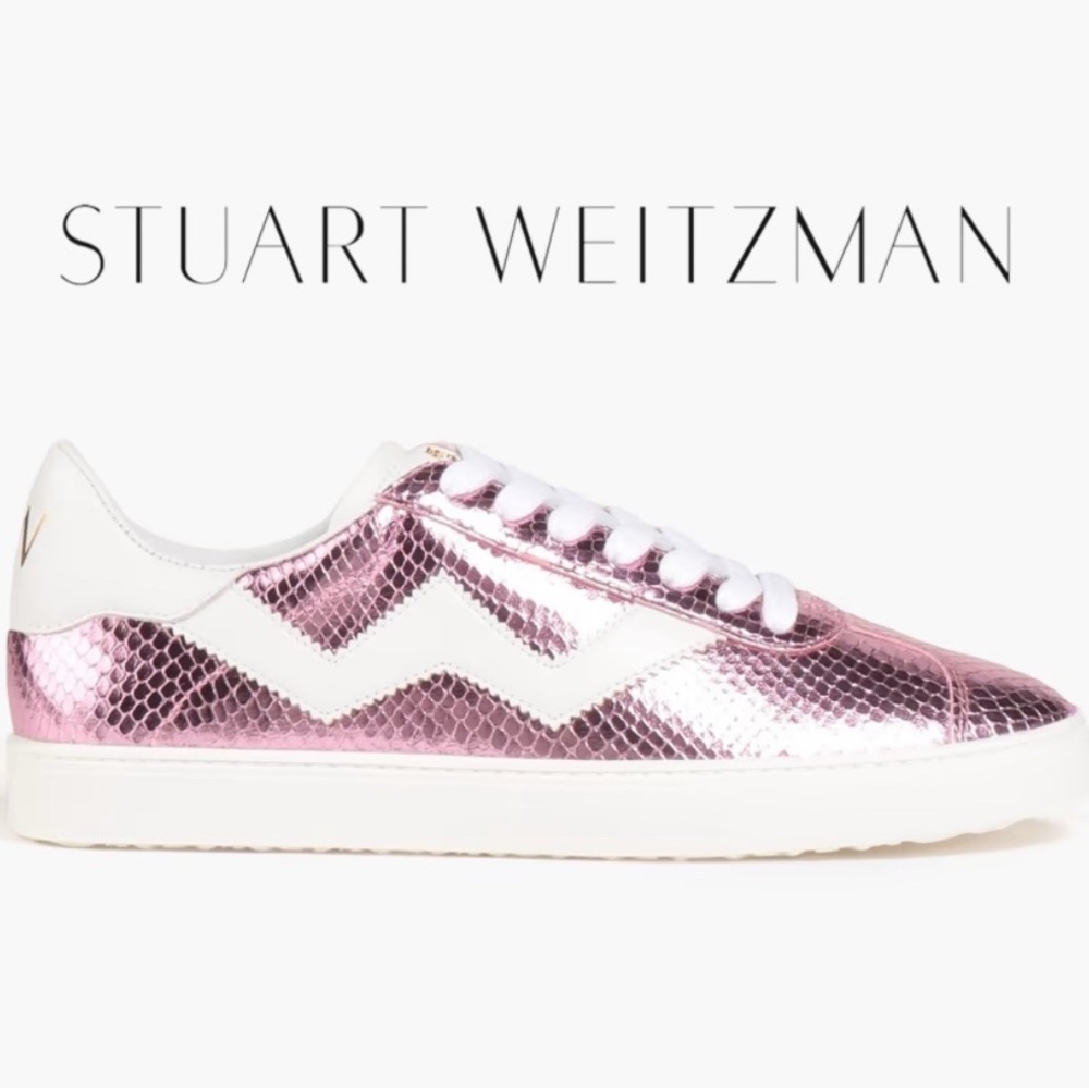 Stuart Weitzman Metallic Pink and White Daryl Sneakers Size 8.5